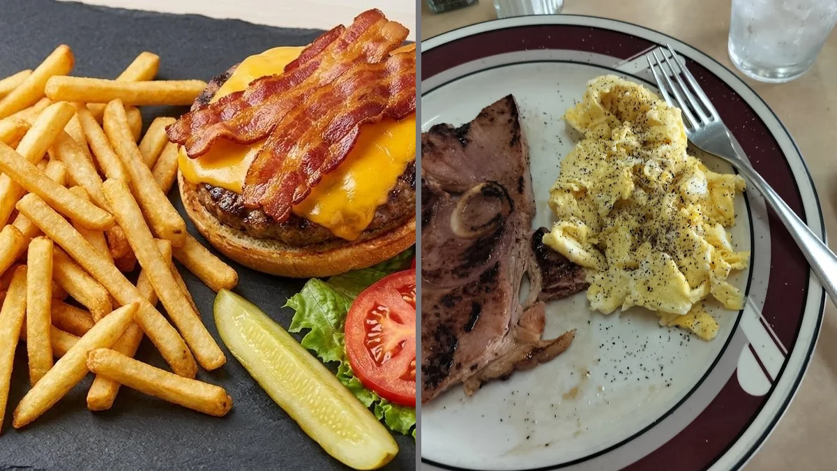 Casual American diner tables with simple place settings.