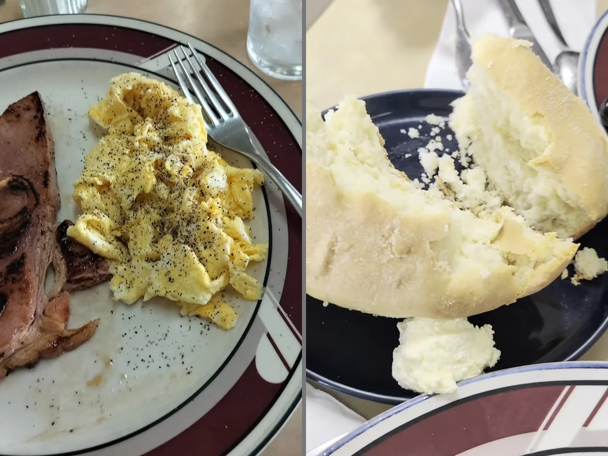 Casual American diner tables with simple place settings.